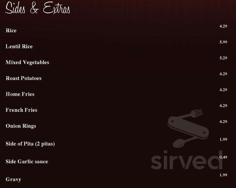 Adonis Restaurant menu in Oakville, Ontario