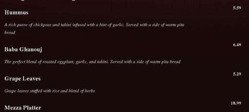 Menu for Adonis Restaurant in Oakville, ON | Sirved