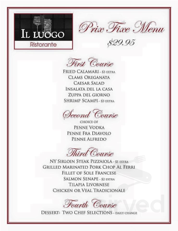 Luogo Menu Menu for Il Luogo in Lynbrook, NY | Sirved