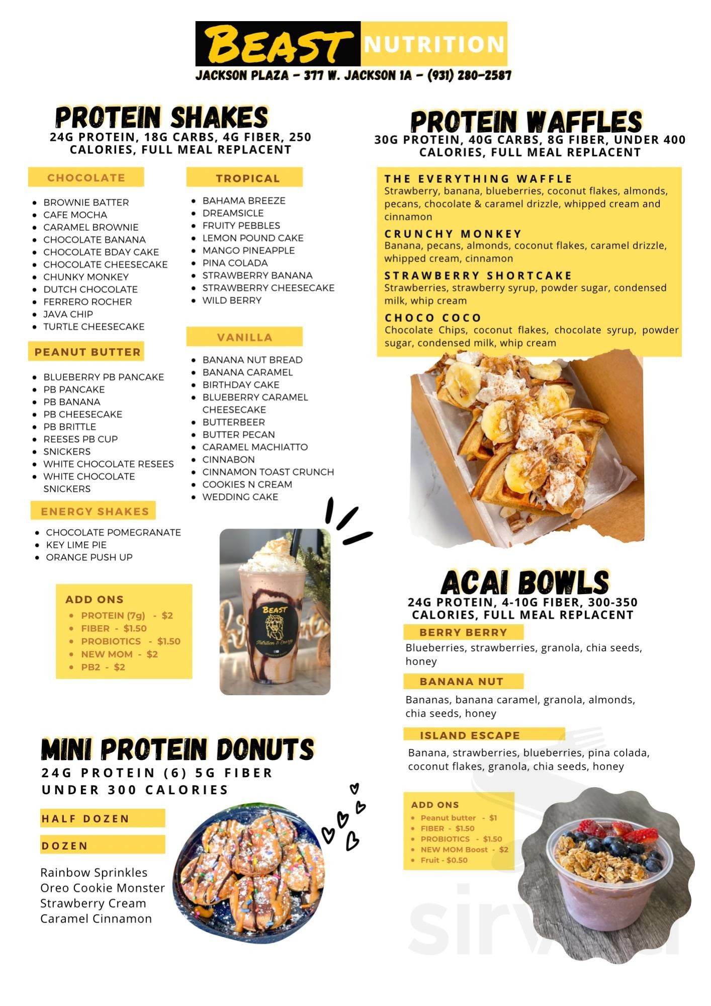 Beast Nutrition and Energy menu in Cookeville, Tennessee, USA