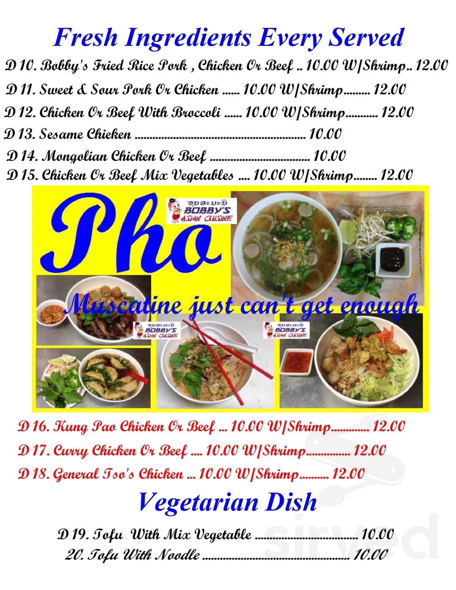 Bobby's Asian Cuisine menus in Muscatine, Iowa, United States