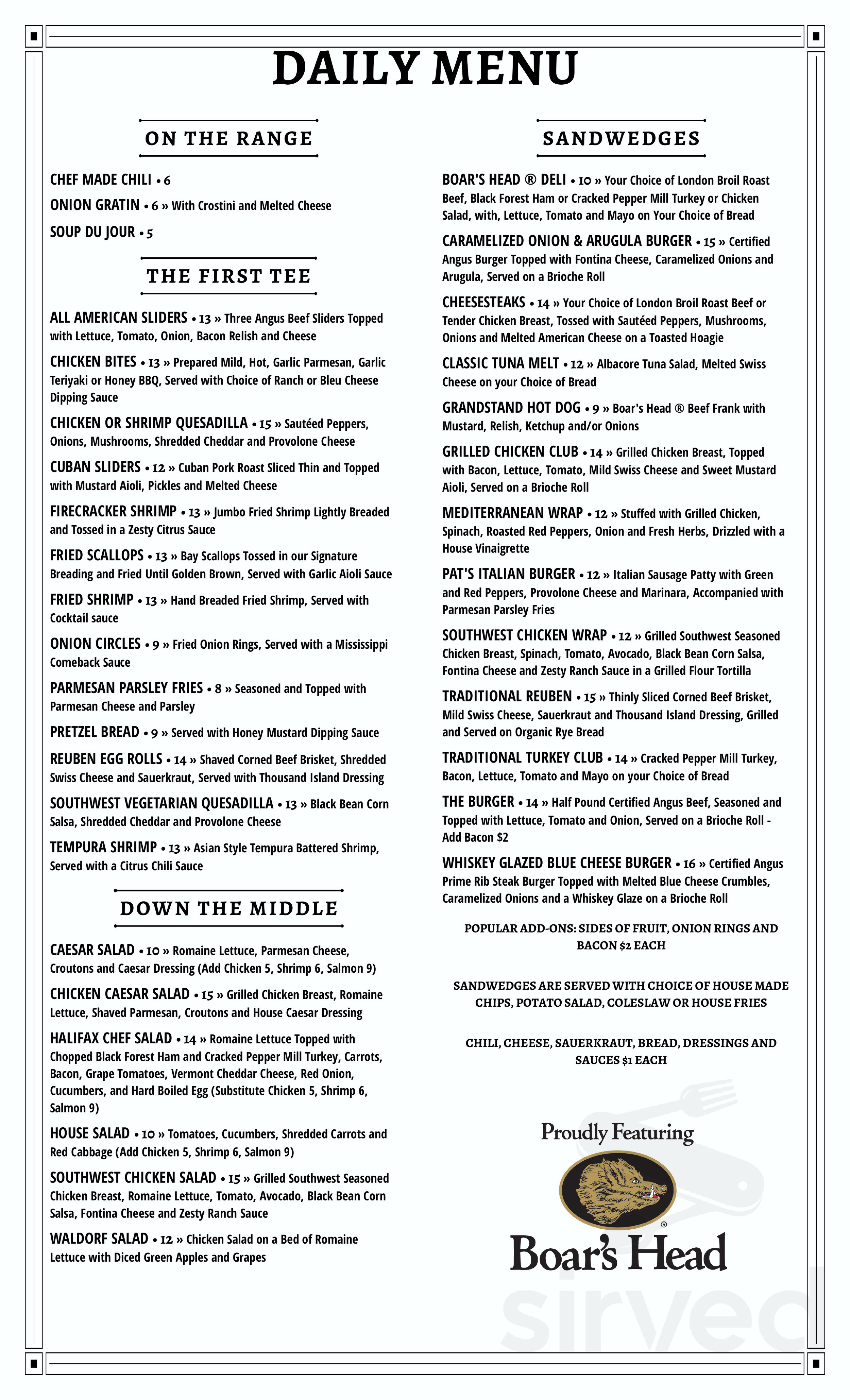 Halifax Plantation Sports Pub menu in Ormond Beach, Florida, USA