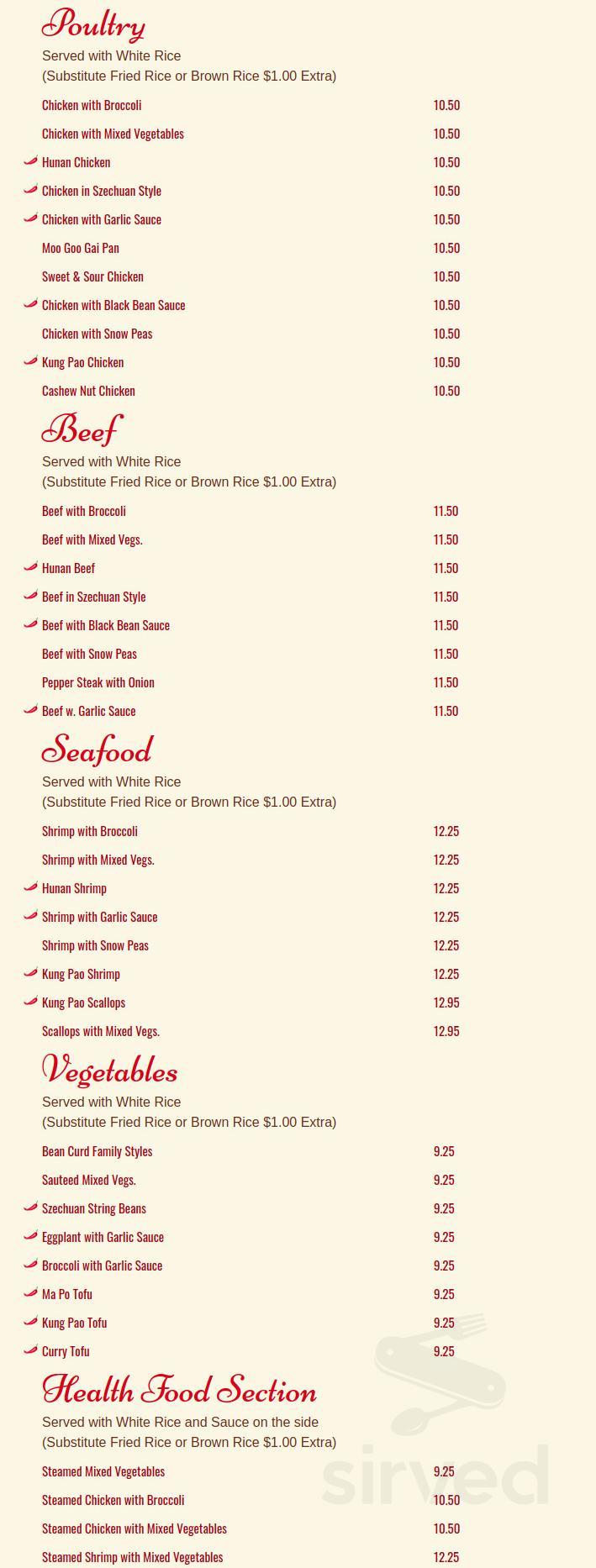 Benjin's Asian Bistro menu in Bristow, Virginia, USA
