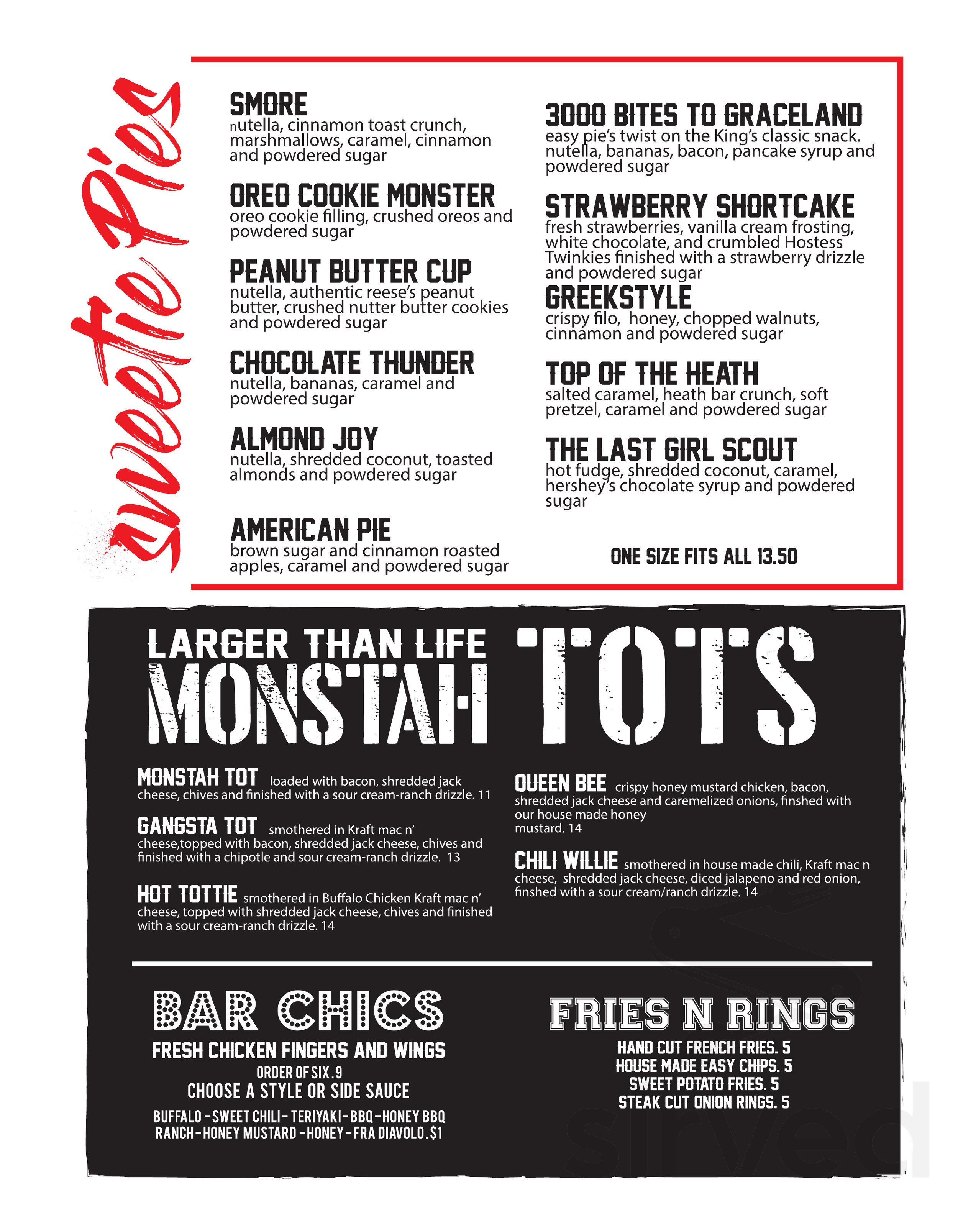 Easy Pie menu in Braintree, Massachusetts, USA