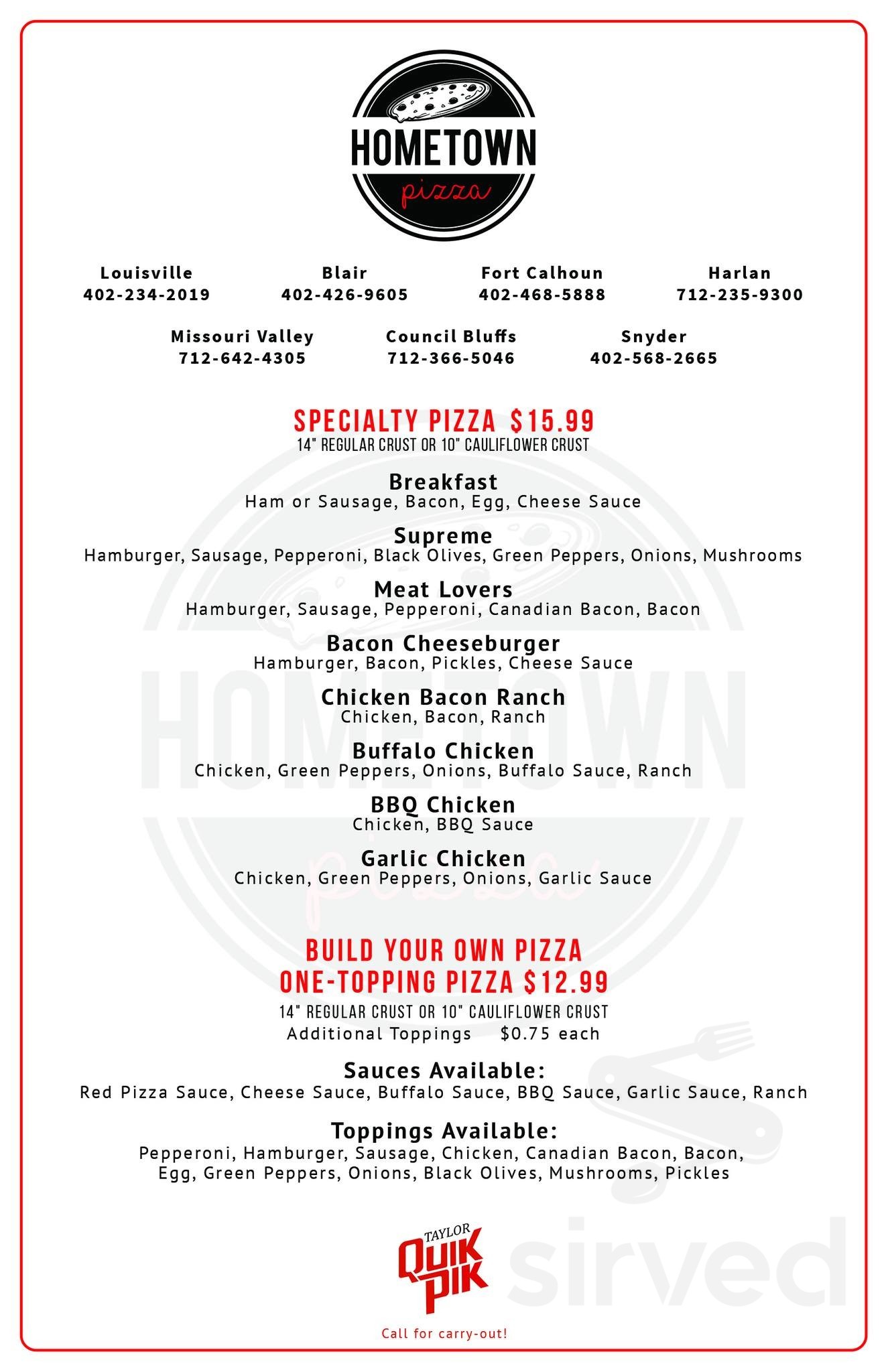 Taylor Quik Pik menus in Louisville, Nebraska, United States