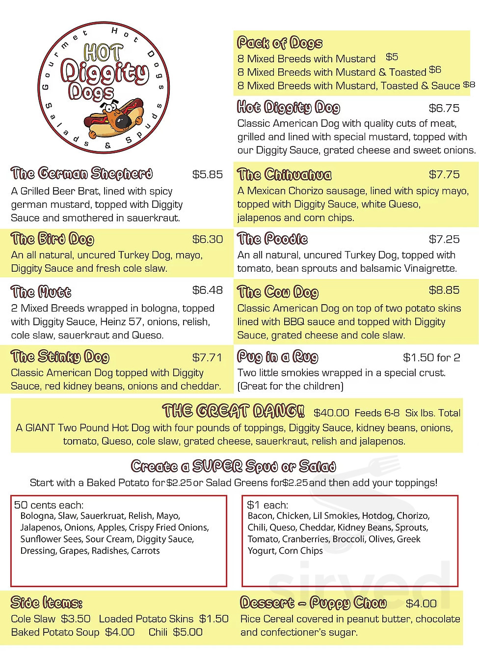 Hot Diggity Dogs menu in Tulsa, Oklahoma