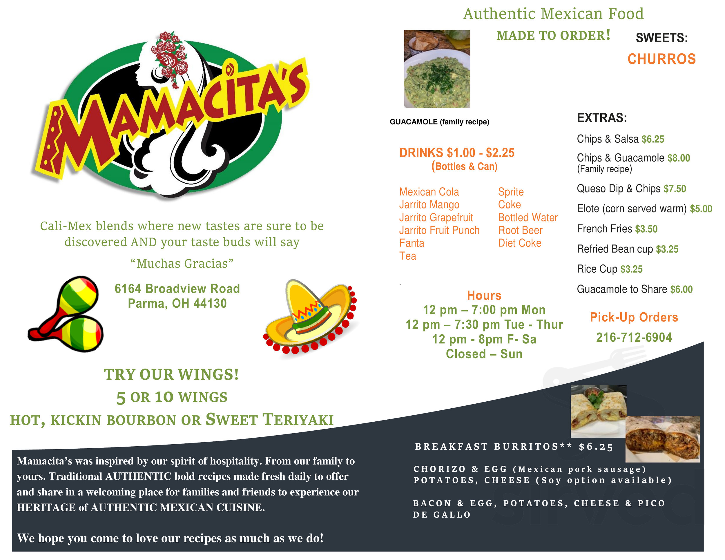 Menu Kent OH's Mamacita’s Sirved