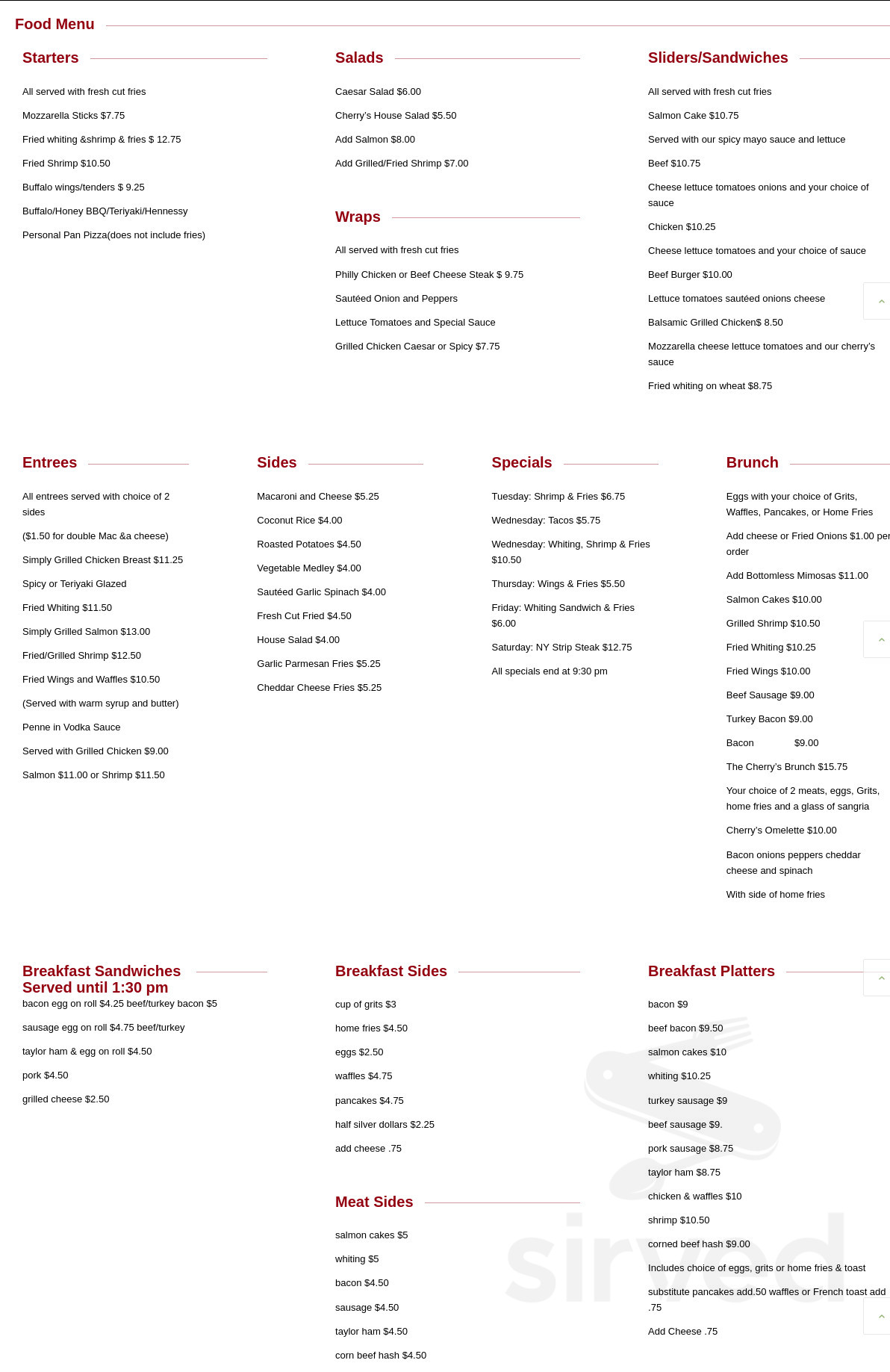 Cherry's Lounge menu in Jersey City, New Jersey