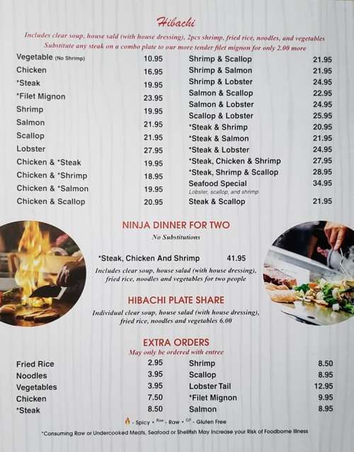 Ninja Japanese Steakhouse & Sushi Bar menu in Suffolk, Virginia, USA