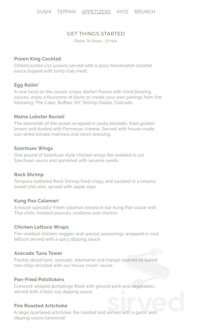 Riptide Rockin' Sushi & Teppan Grills menu in Mission Viejo, California