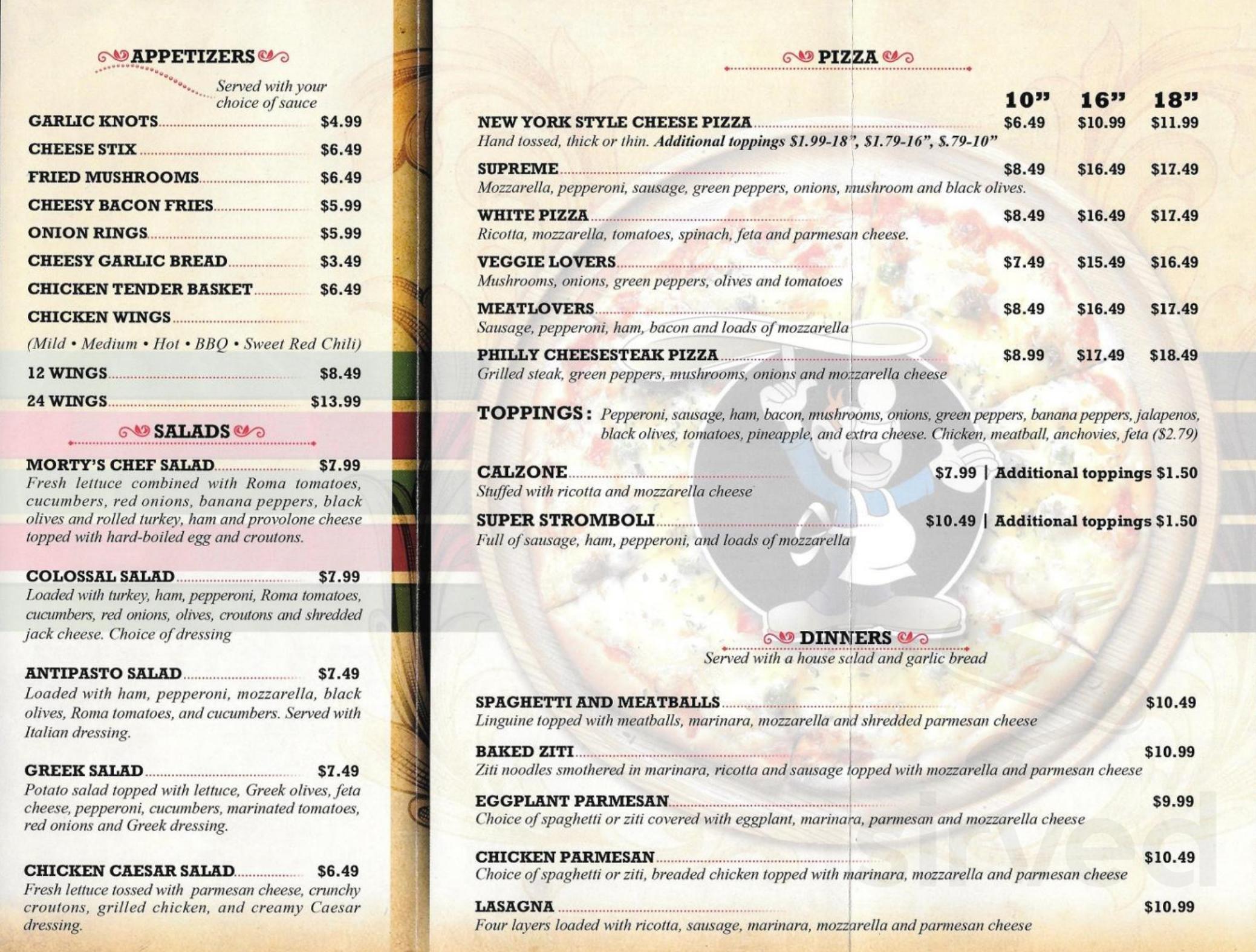 Morty's Pizza menu in New Port Richey, Florida, USA