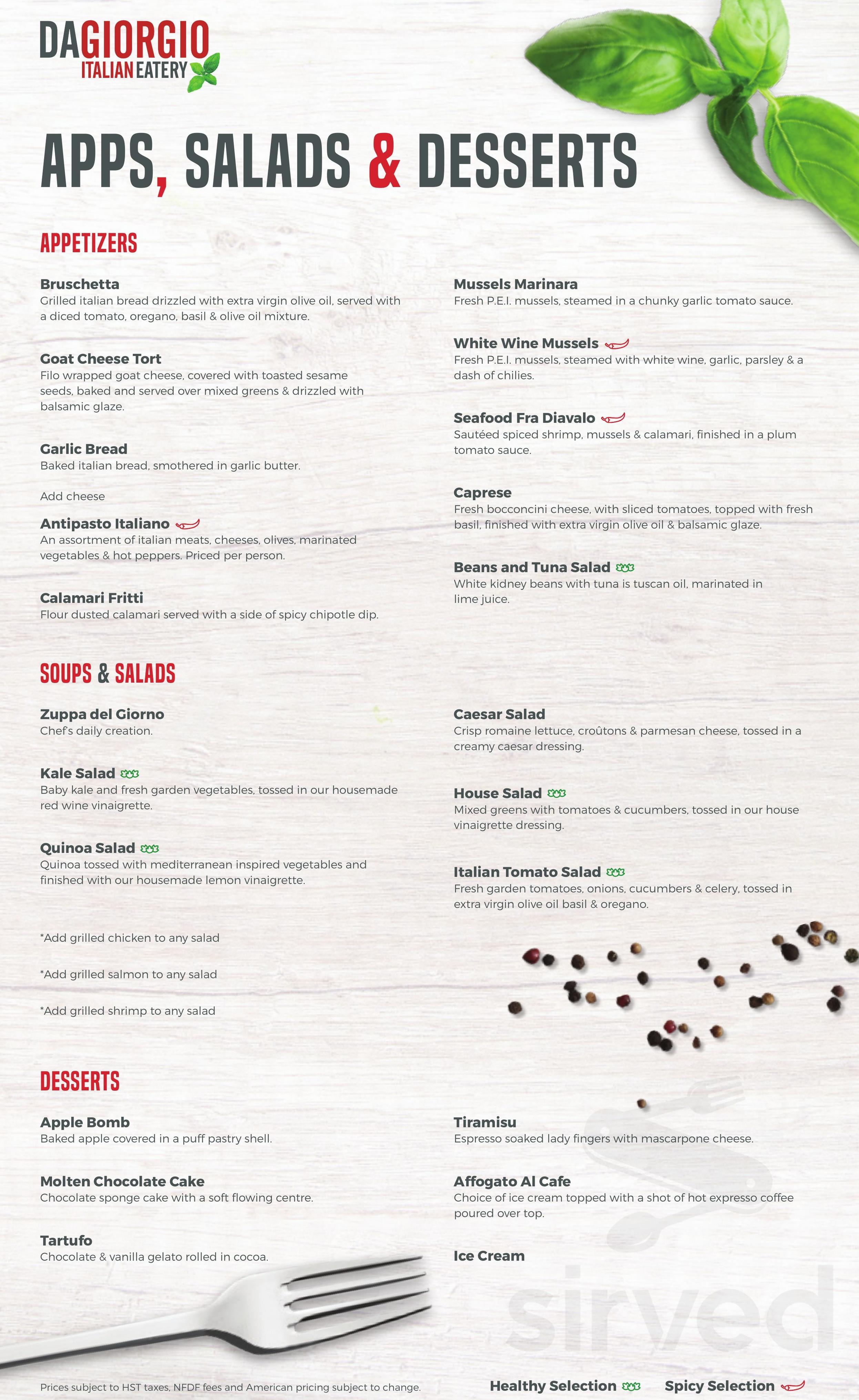 Vittorio's Italian Eatery menu in Niagara Falls, Ontario, Canada