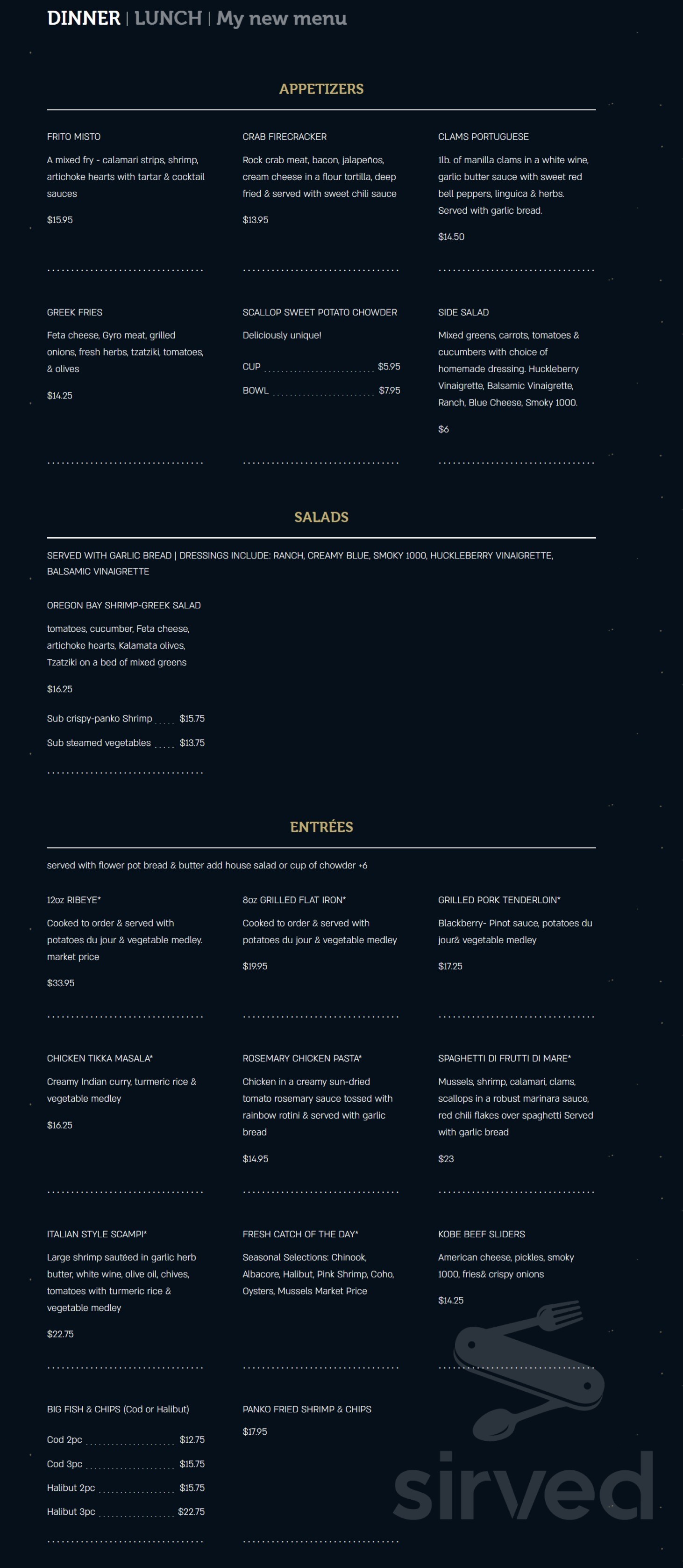 Big Fish Café menu in Reedsport, Oregon, USA