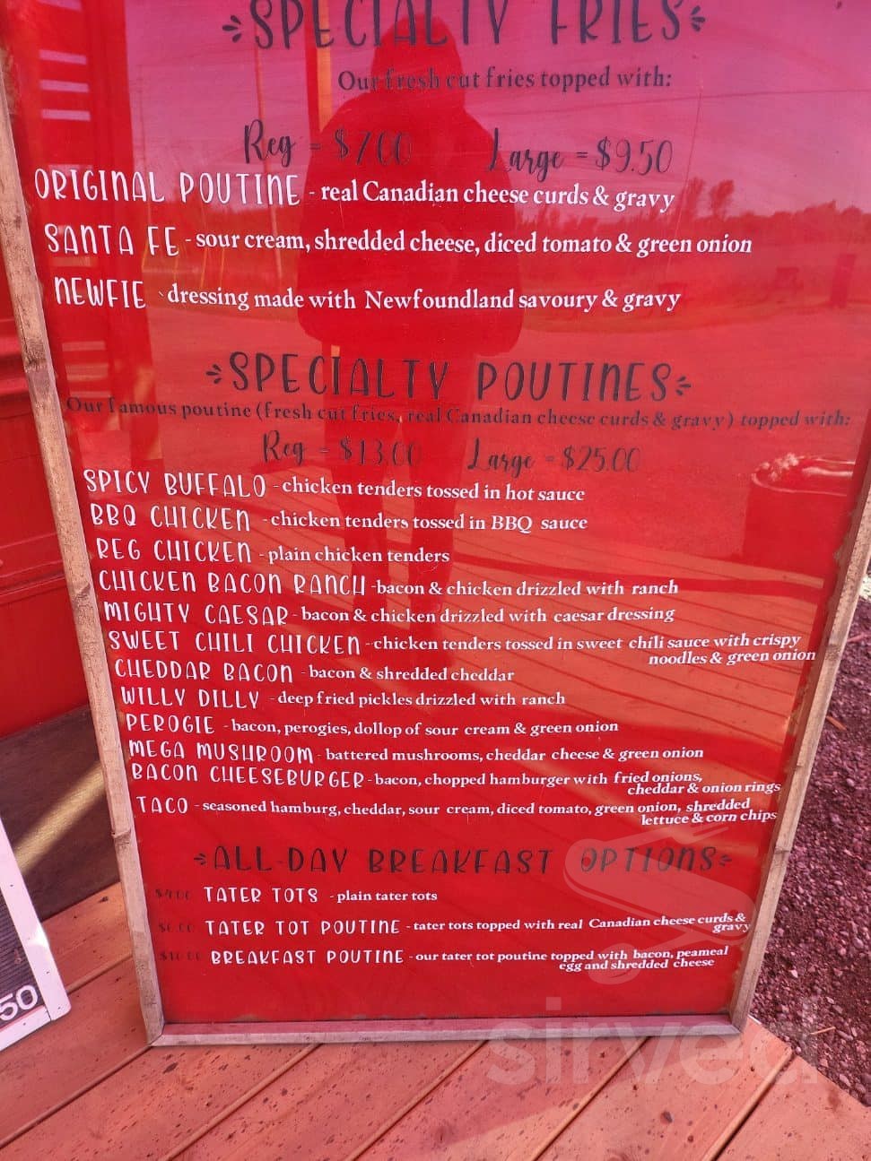 Jax's RedBus French Fries menus in Pefferlaw, Ontario, Canada
