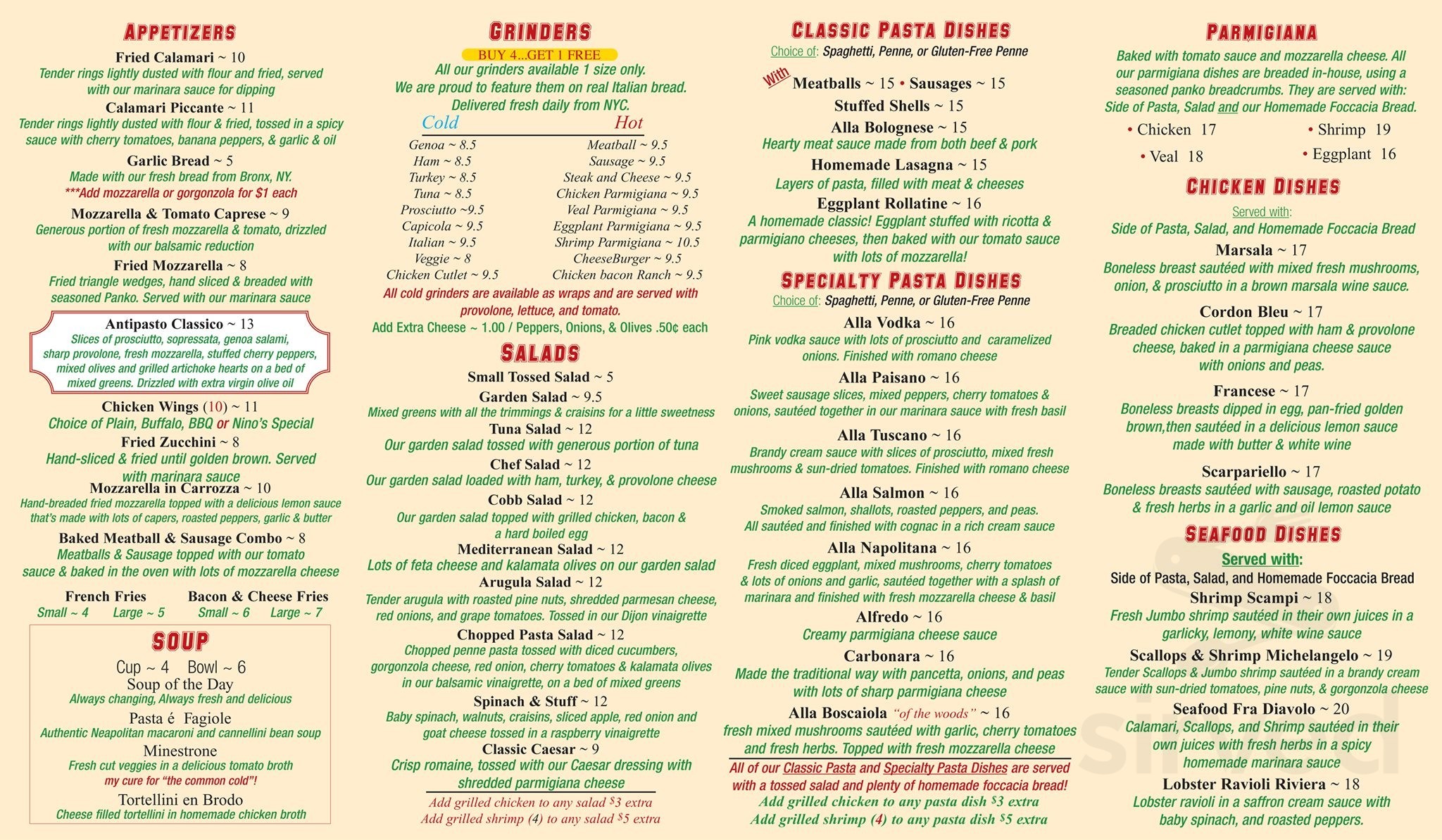 Menu for Nino's Pizzeria in Uncasville, CT Sirved
