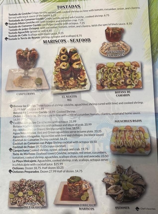 Menu for MARISCOS EL VIEJON in Nampa, ID Sirved