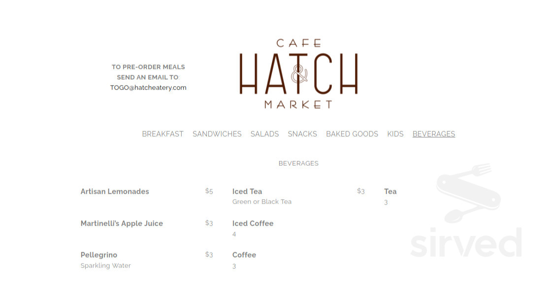 Hatch Cafe & Market drink menu in Agoura Hills, California