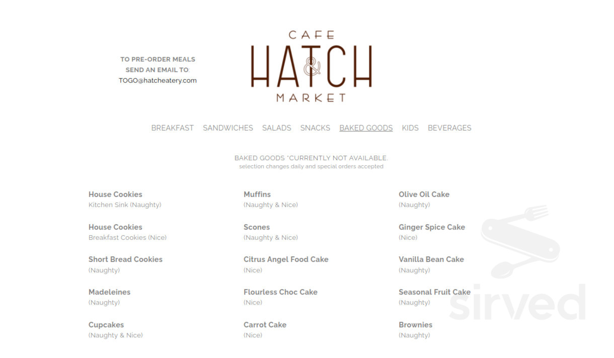Hatch Cafe & Market menu in Agoura Hills, California