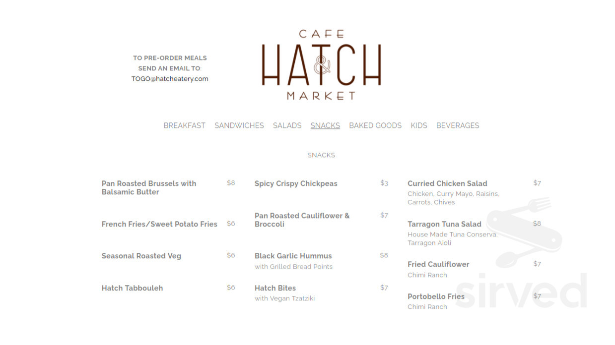 Hatch Cafe & Market menu in Agoura Hills, California