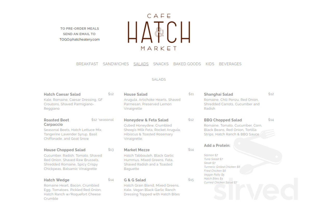 Hatch Cafe & Market menu in Agoura Hills, California