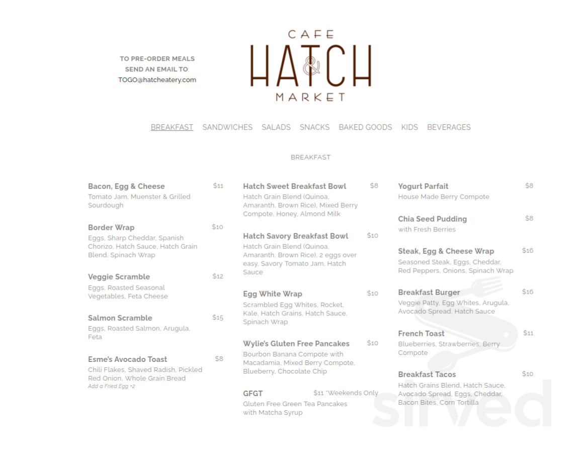 Hatch Cafe & Market breakfast menu in Agoura Hills, California