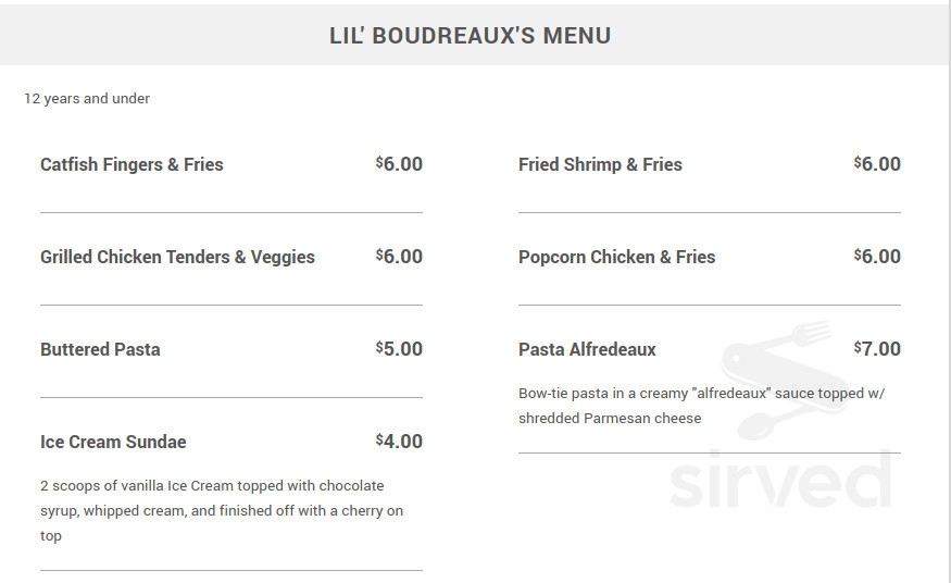 Boudreaux's Cajun Grill menu in Daphne, Alabama, USA