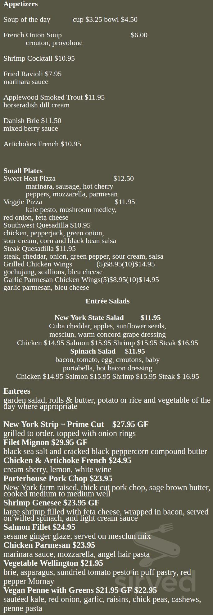 Glen Iris Inn menu in Castile, New York, USA