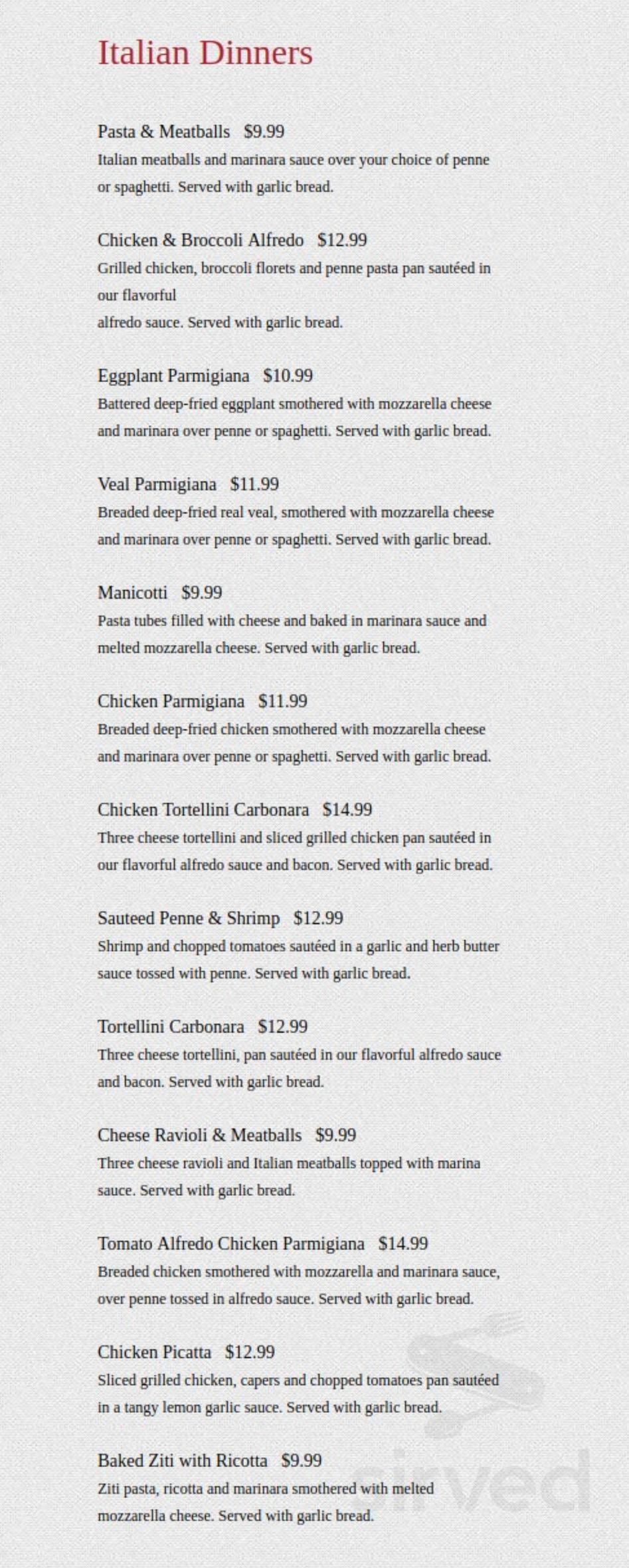 Louie's Pizza & Italian Grille menus in Raymond, New Hampshire, United