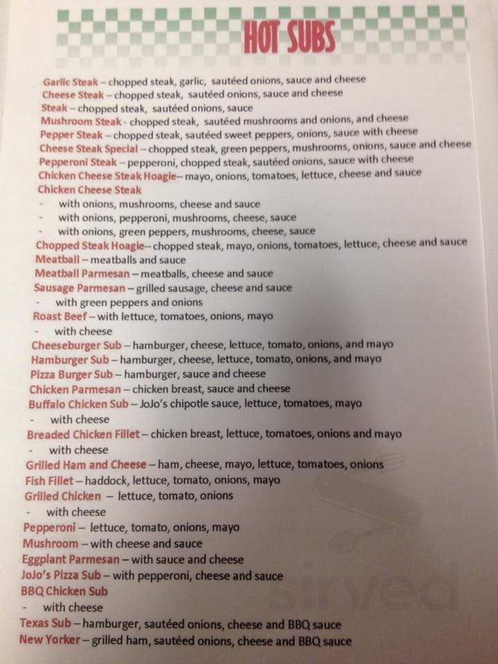Jojo's Original Italian Pizza menu in Millerstown, Pennsylvania, USA