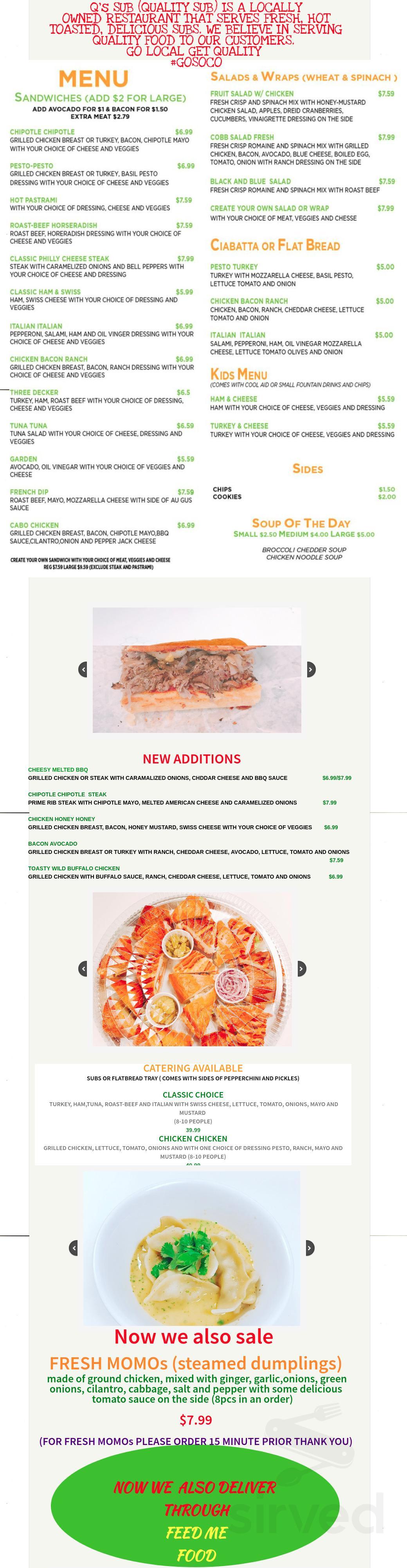 Q's Sub Sandwich Shop menu in Rohnert Park, California, USA