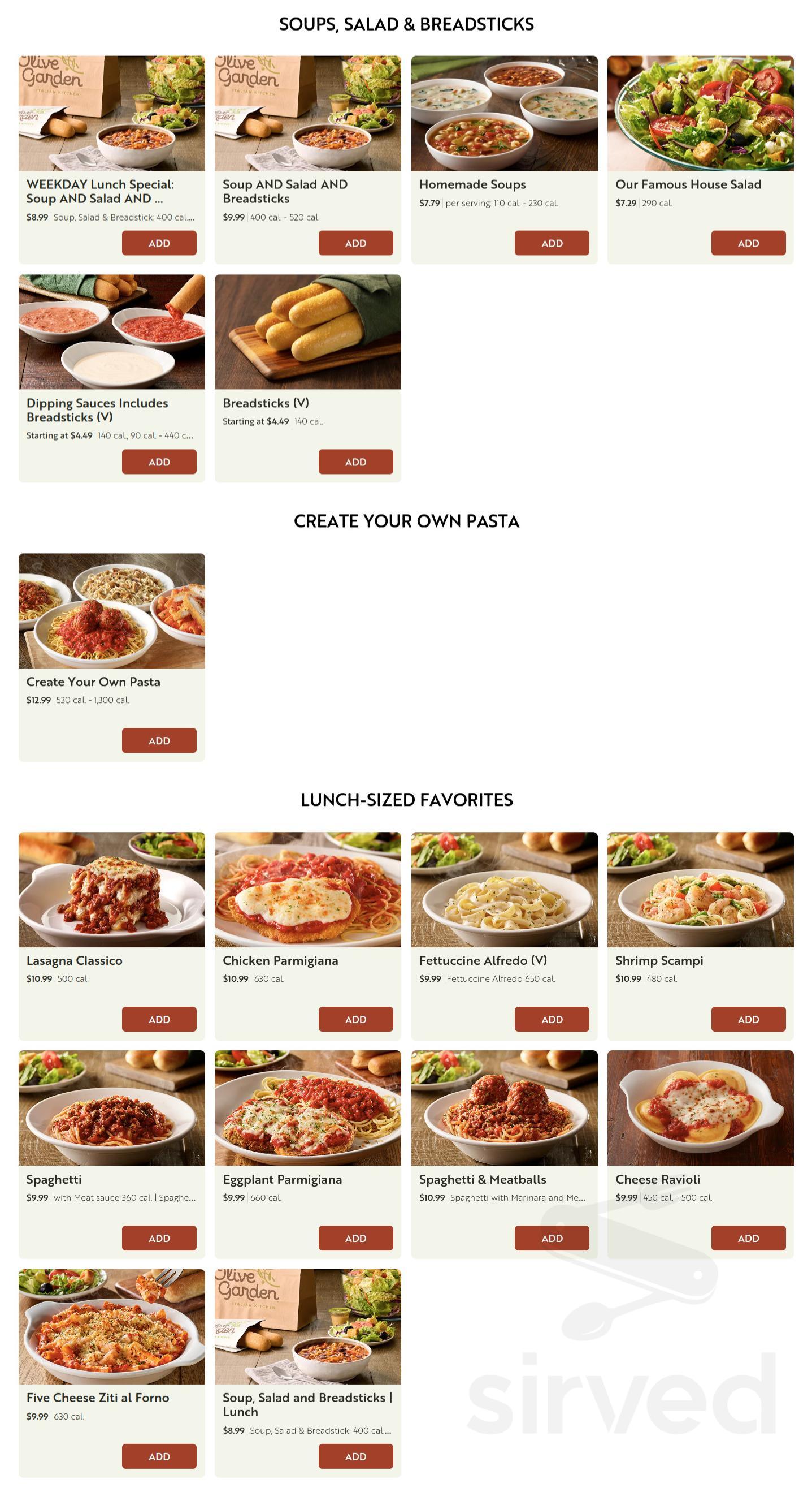 olive garden drink menu prices