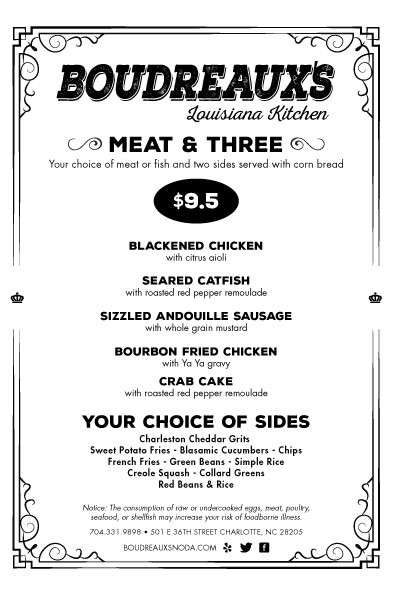 Boudreaux's Louisiana Kitchen menu in Charlotte, North Carolina, USA