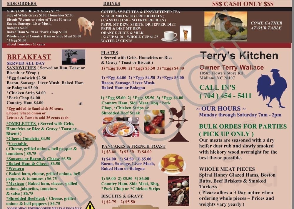 Terry's Kitchen menu in Midland, North Carolina, USA