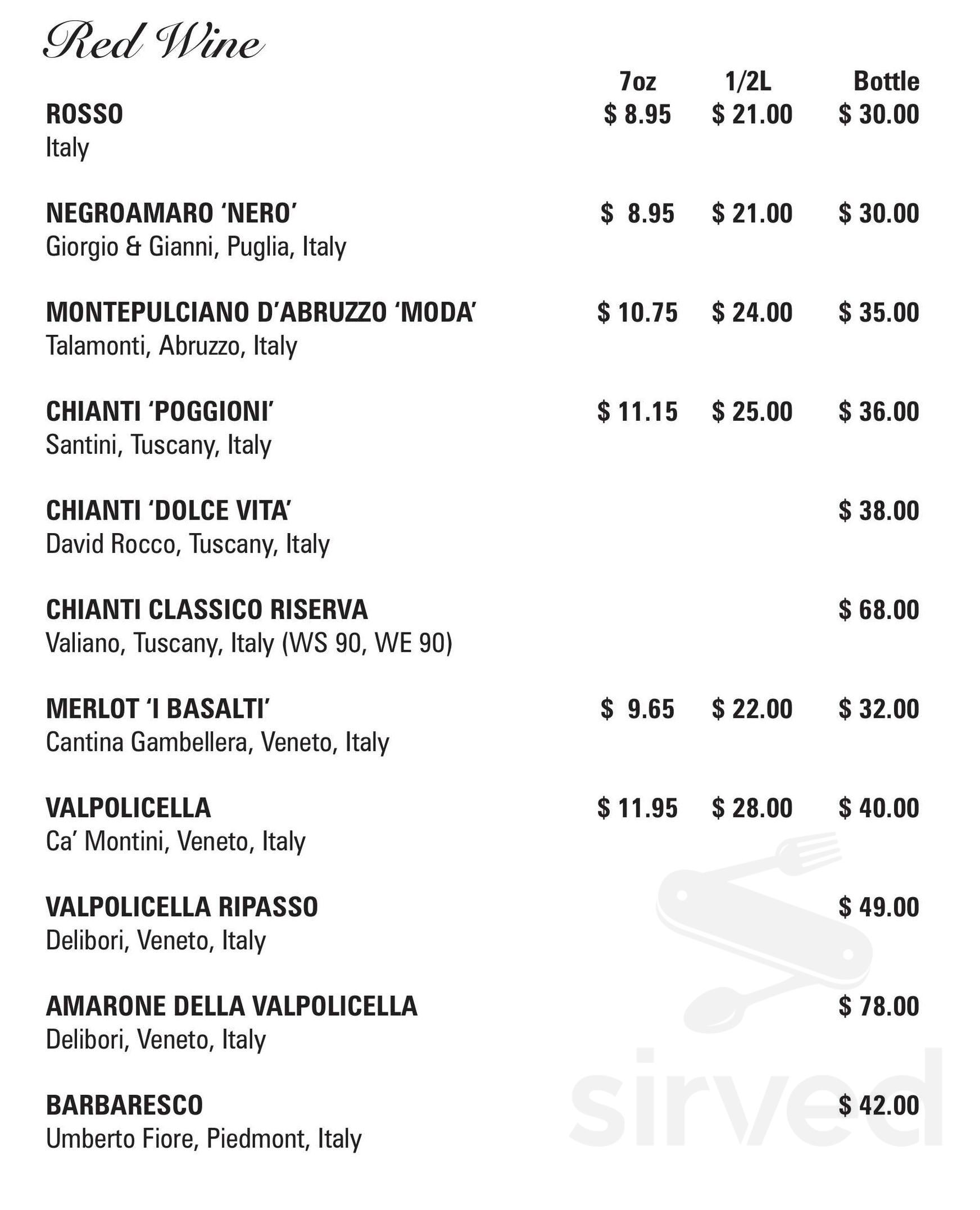 La Piazza Allegra drink menu in Hamilton, Ontario