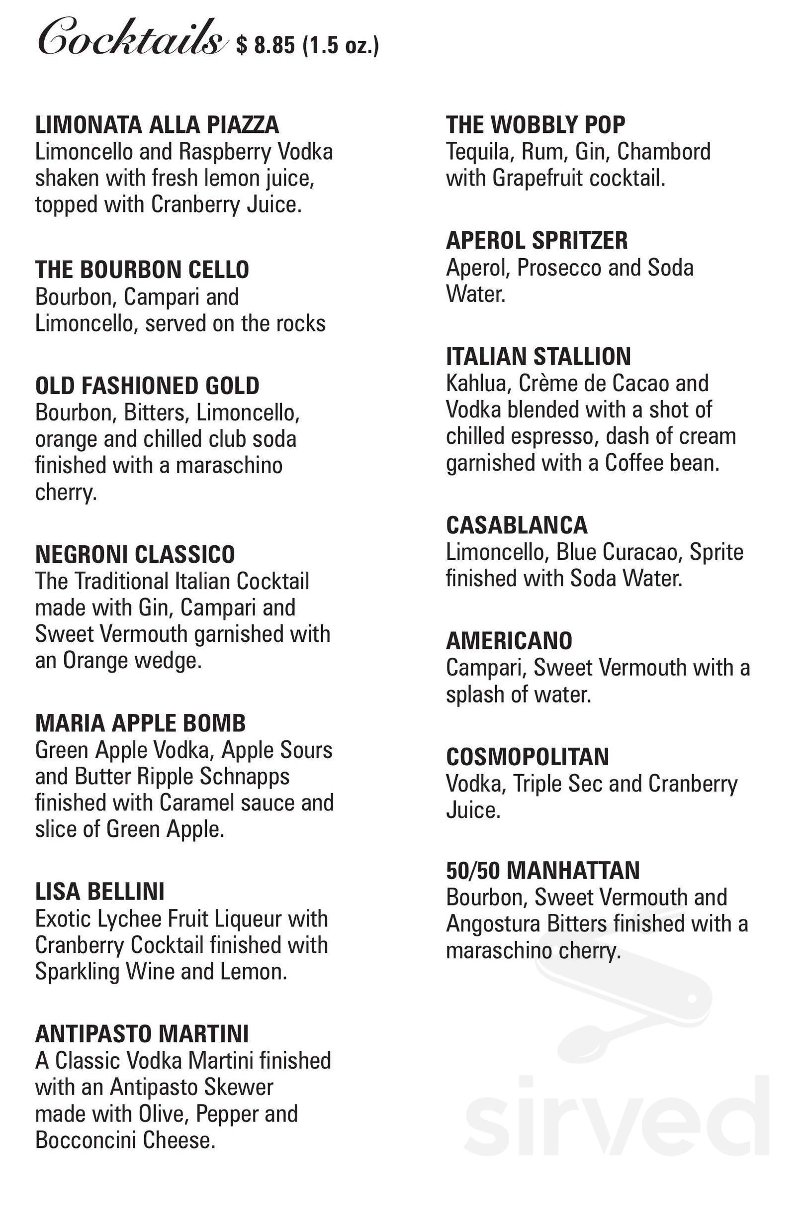 La Piazza Allegra drink menu in Hamilton, Ontario