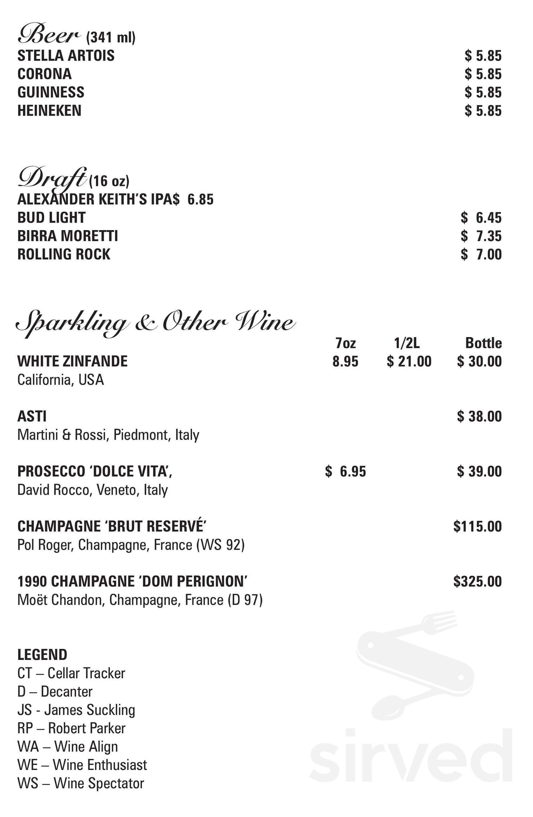 La Piazza Allegra drink menu in Hamilton, Ontario