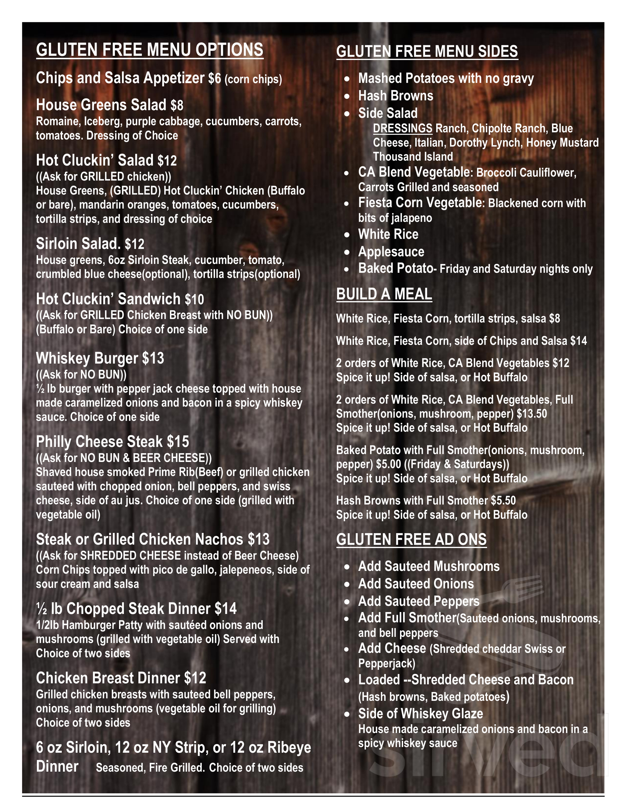 Menu - Kimball NE's The Sagebrush | Sirved