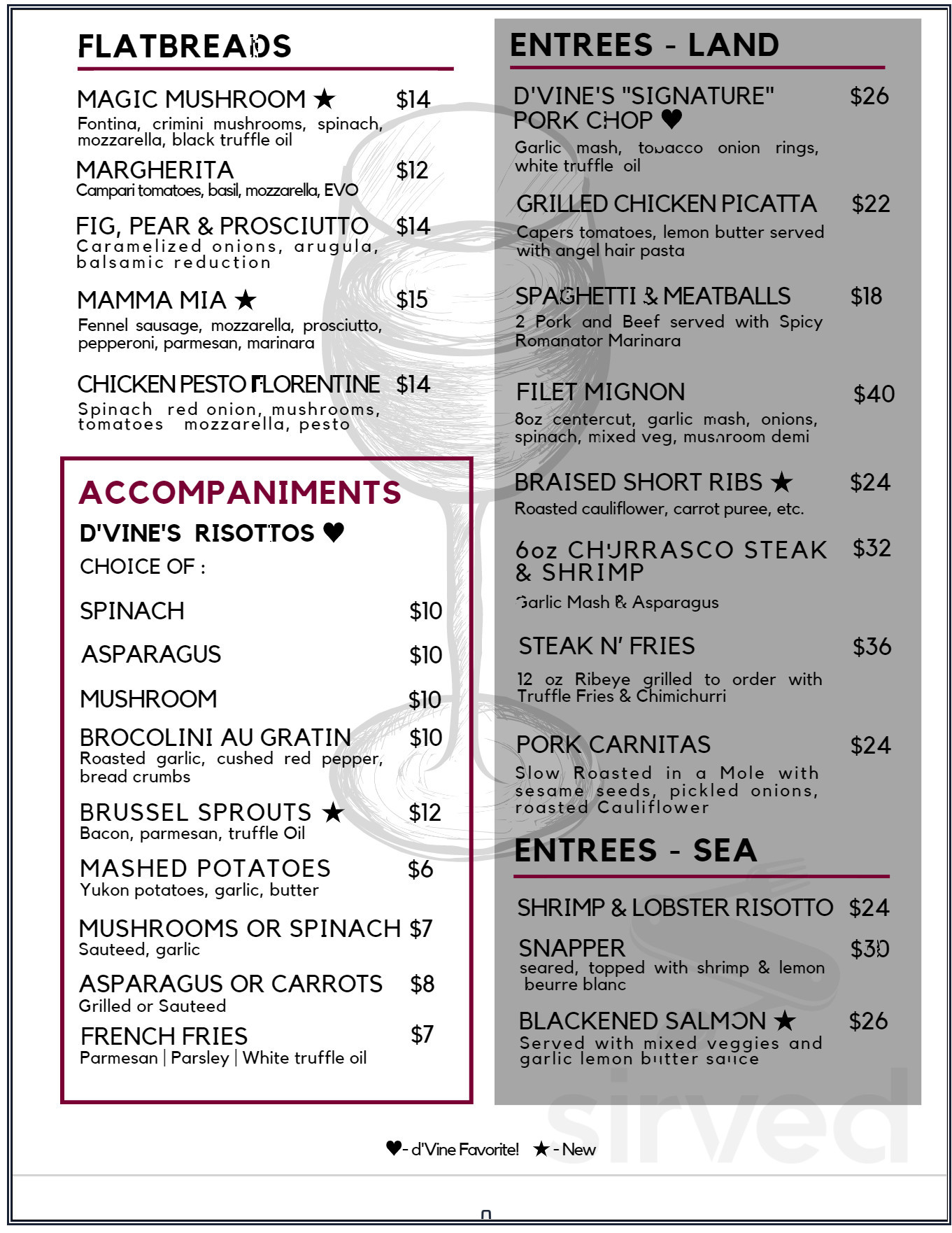 Menu for d'Vine Wine Bar in Cypress, Texas, United States