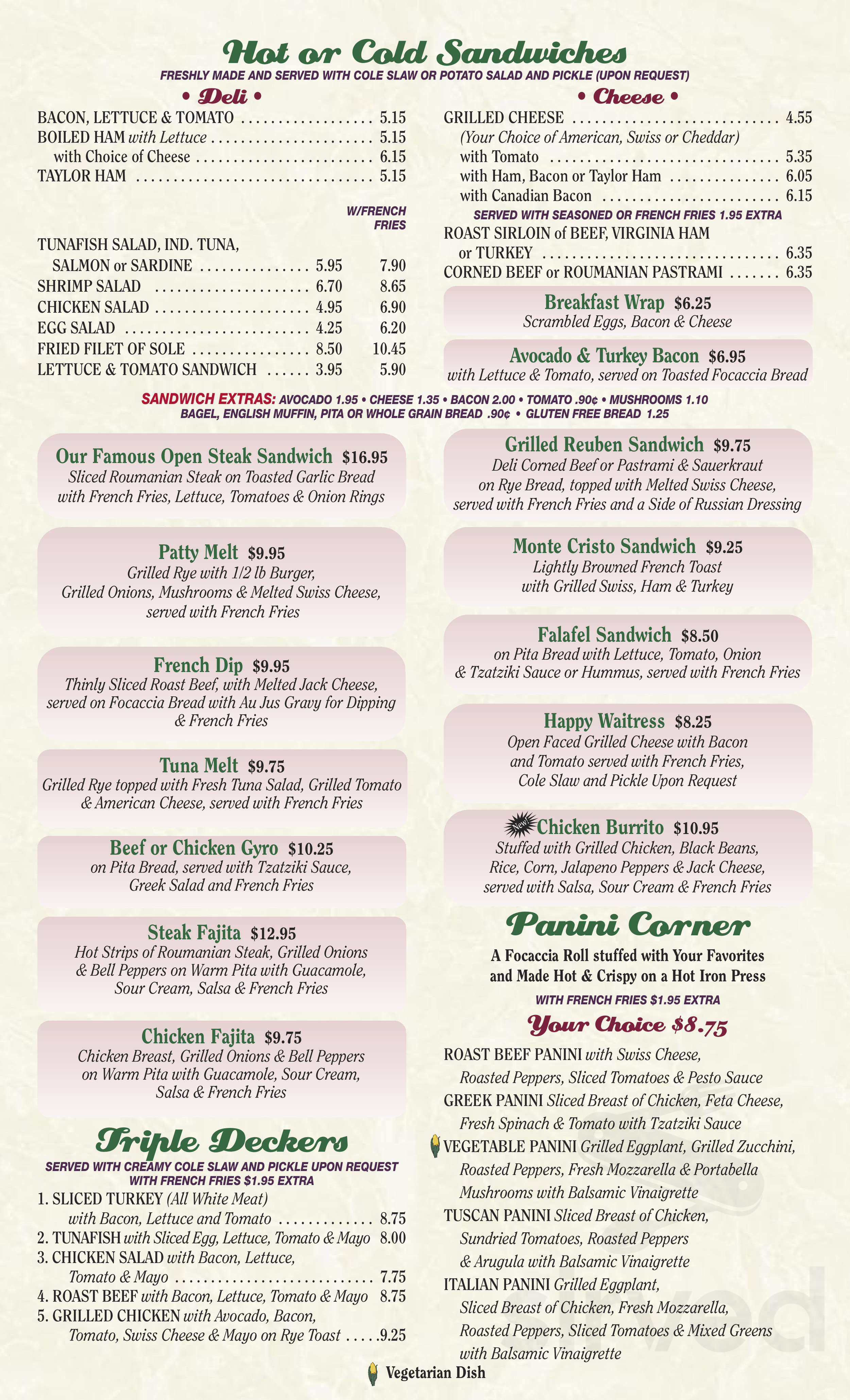 Park Wood Diner menu in Maplewood, New Jersey, USA
