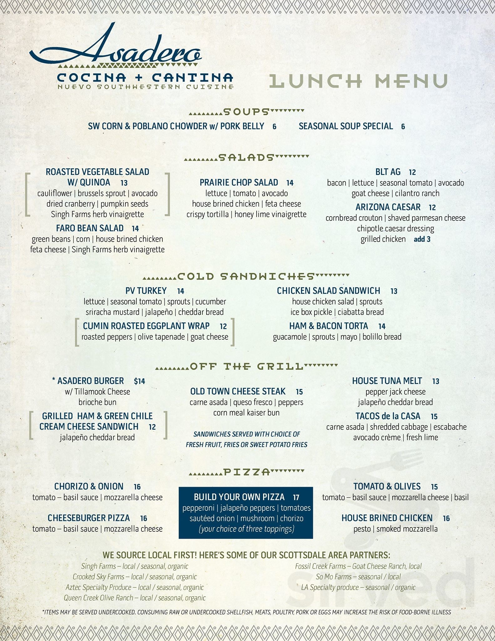 Asadero Cocina Cantina Menu In Scottsdale Arizona USA
