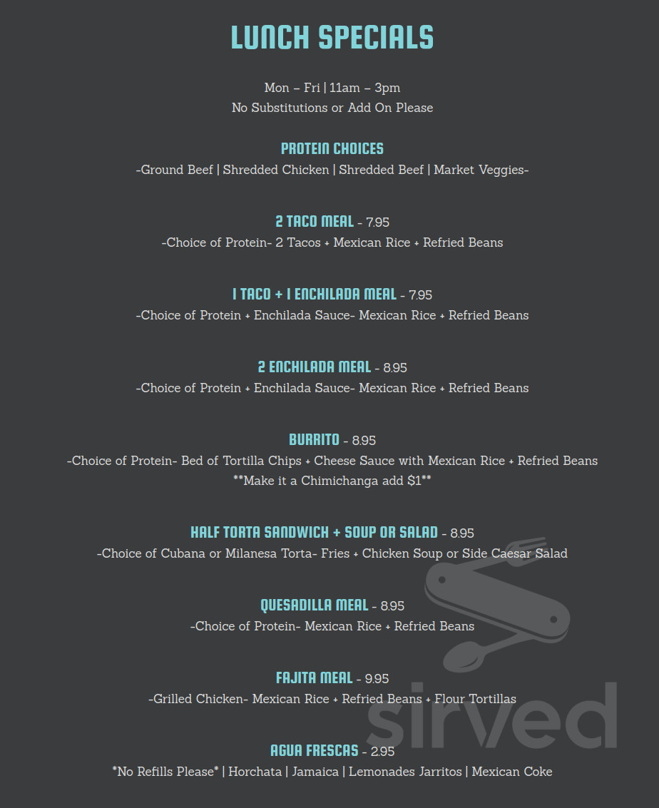 Que Onda Tacos + Tequila University City menus in Charlotte, North