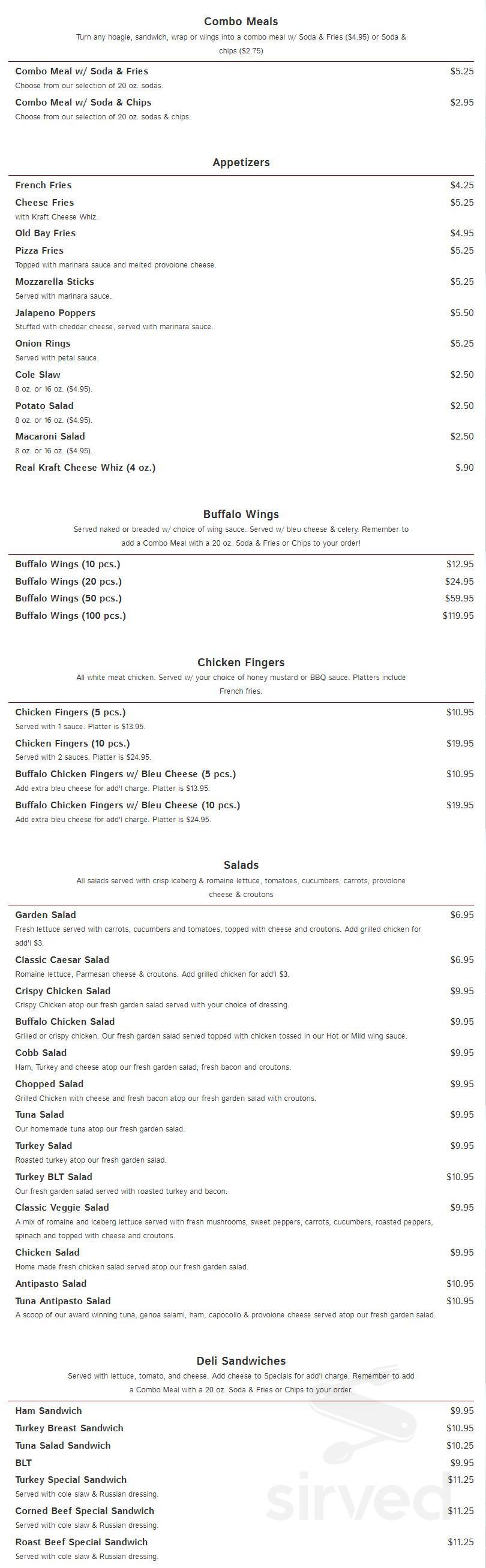Lee's Hoagie House menu in Abington, Pennsylvania, USA