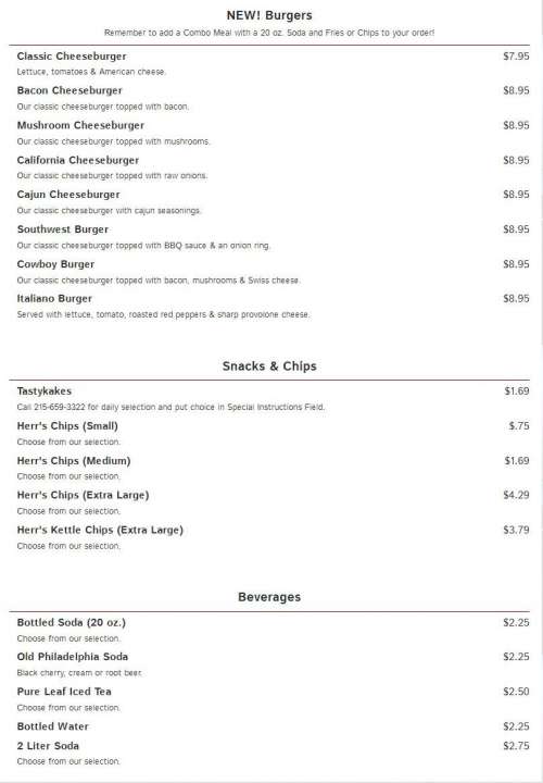 Lee's Hoagie House menu in Abington, Pennsylvania, USA