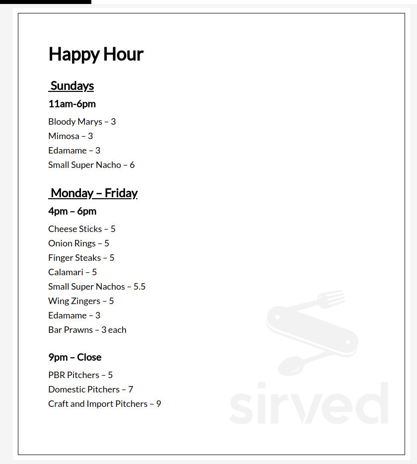 Menu - Boise ID's Burger N Brew | Sirved