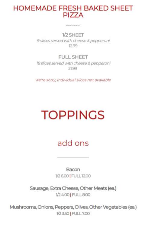 Momberger's menu in Geneva, New York, USA