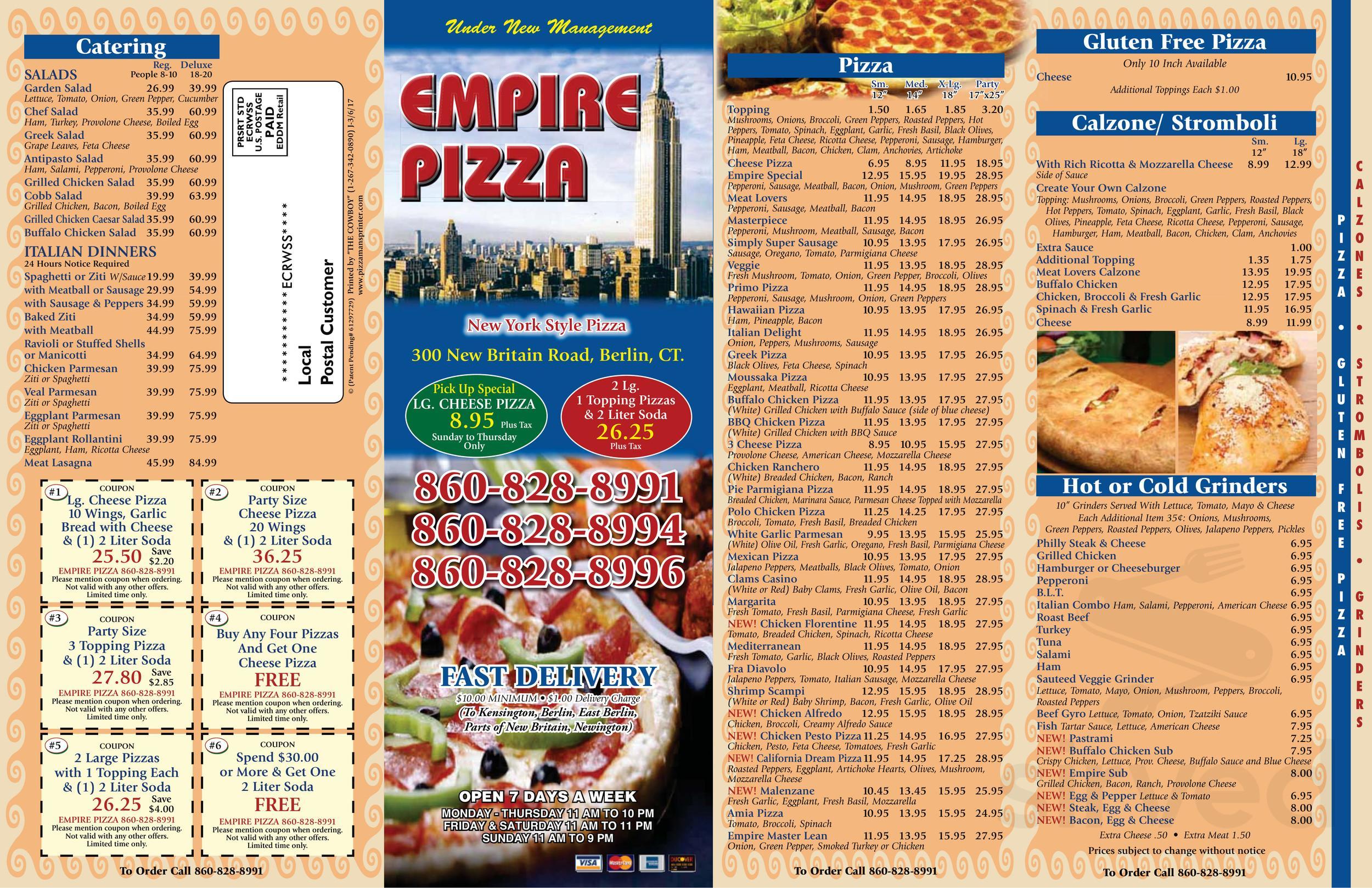 Empire Pizza menu in Berlin, Connecticut, USA