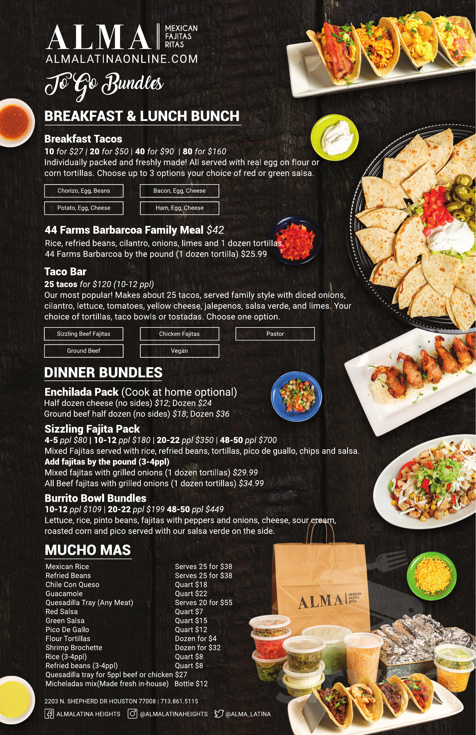 Menu for Alma in Houston, TX | Sirved