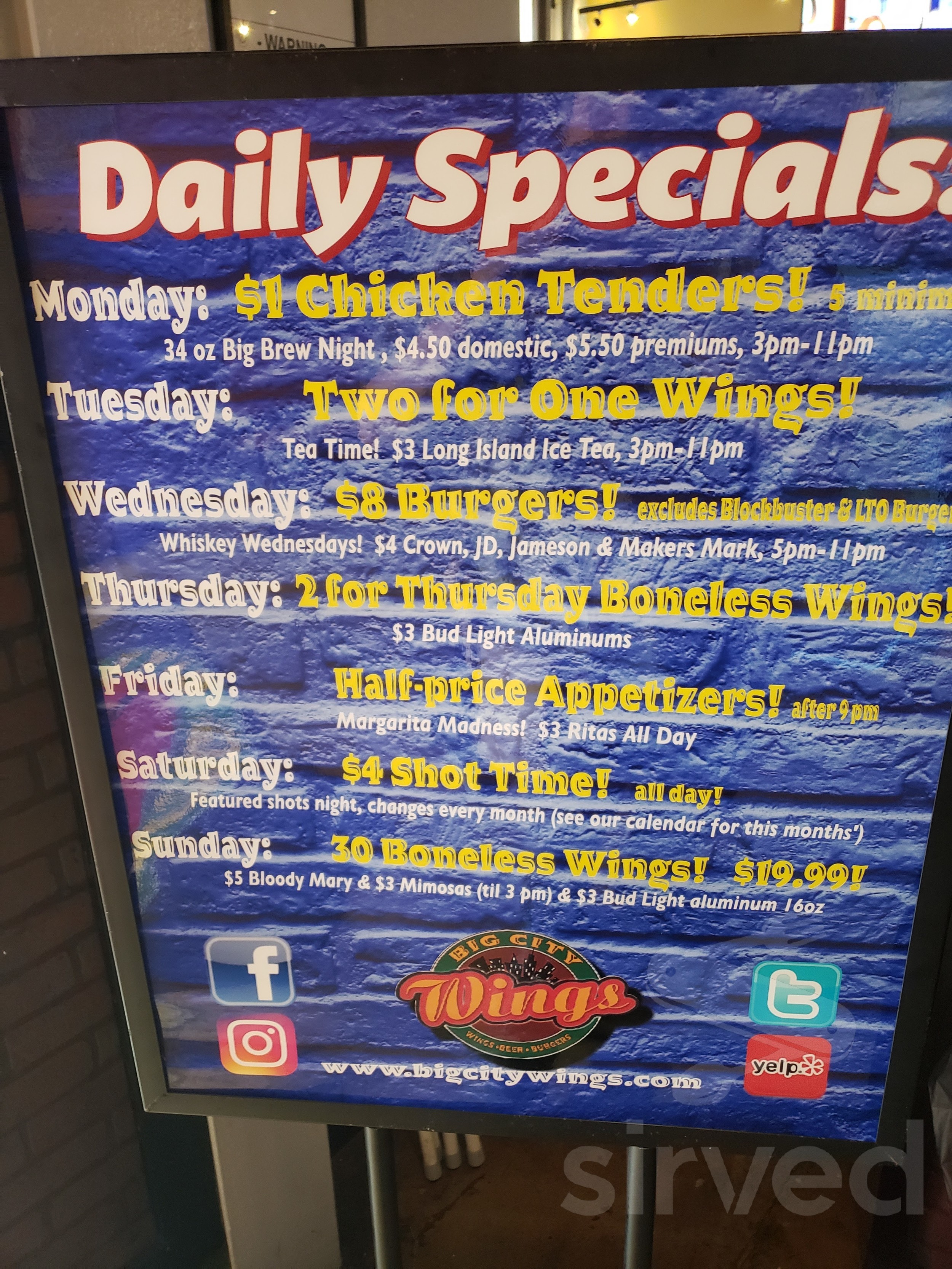 Big City Wings menu in Houston, Texas, USA