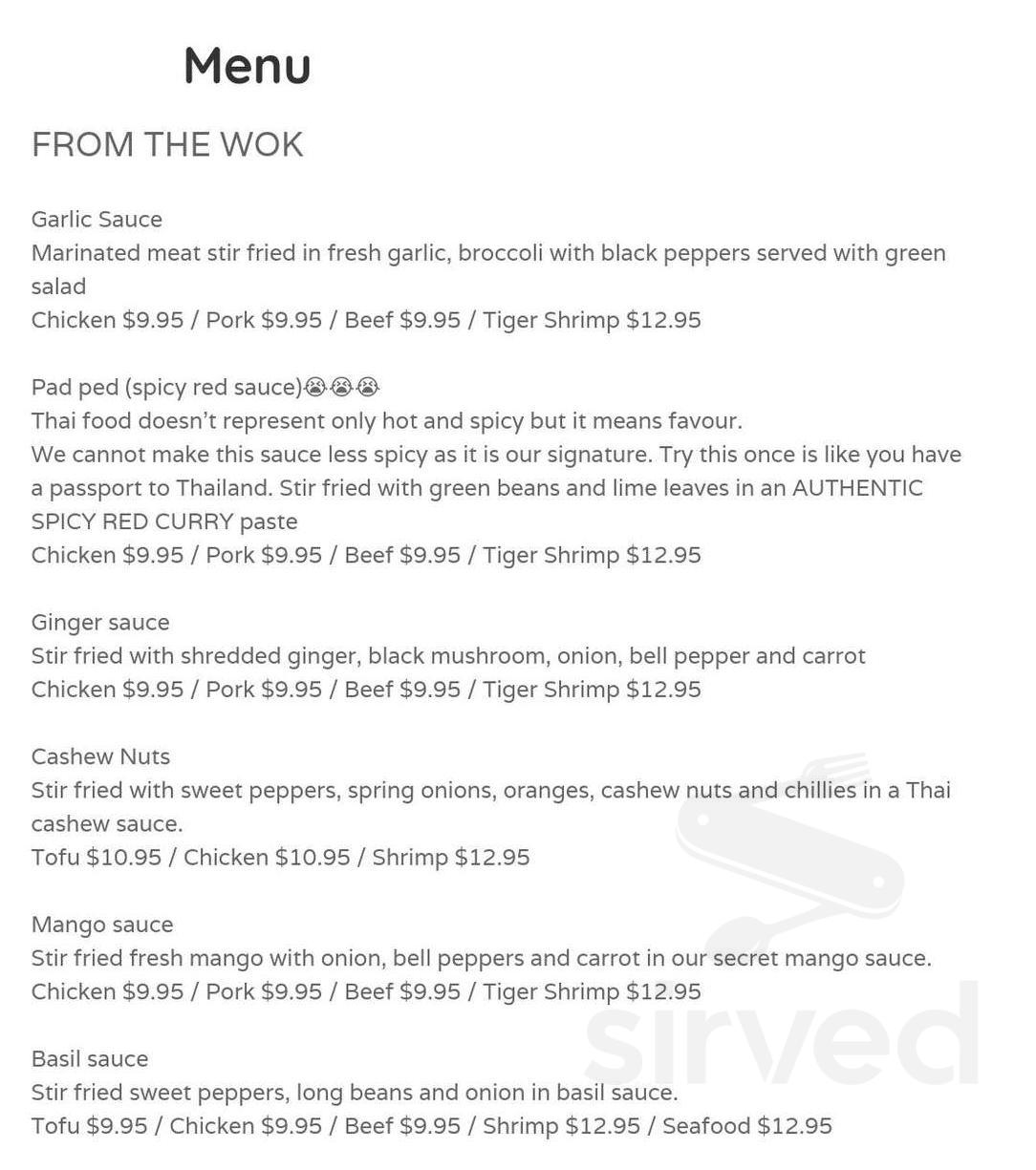 Port Perry Thai menu in Port Perry, Ontario