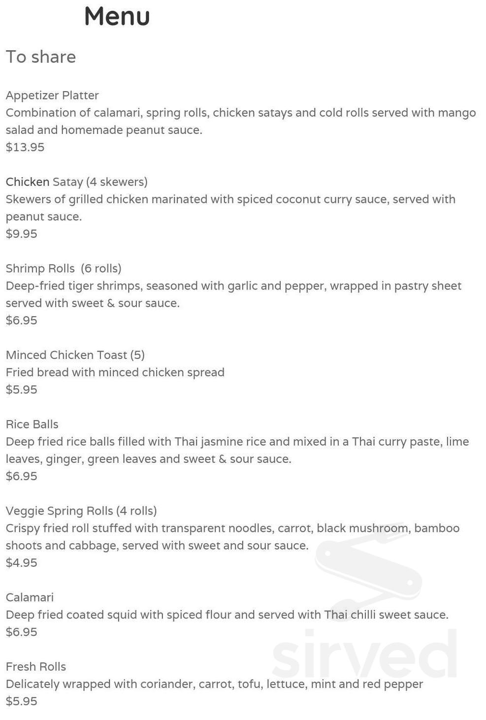 Port Perry Thai menu in Port Perry, Ontario